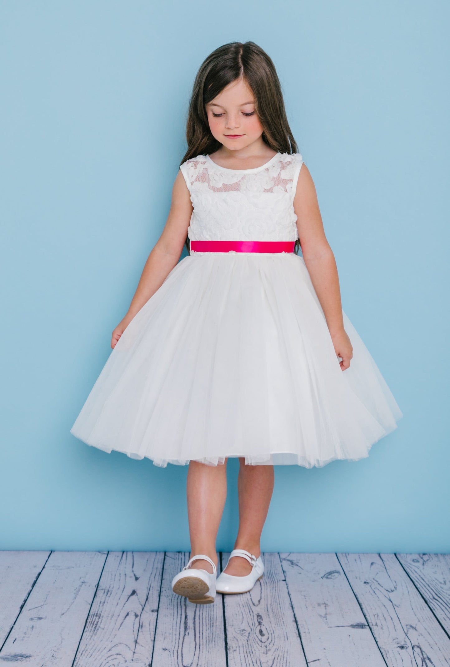 Rosebuds 5136 Size 6 Ivory Short Knee Length Flared Flower Girl Dress Sheer Neckline