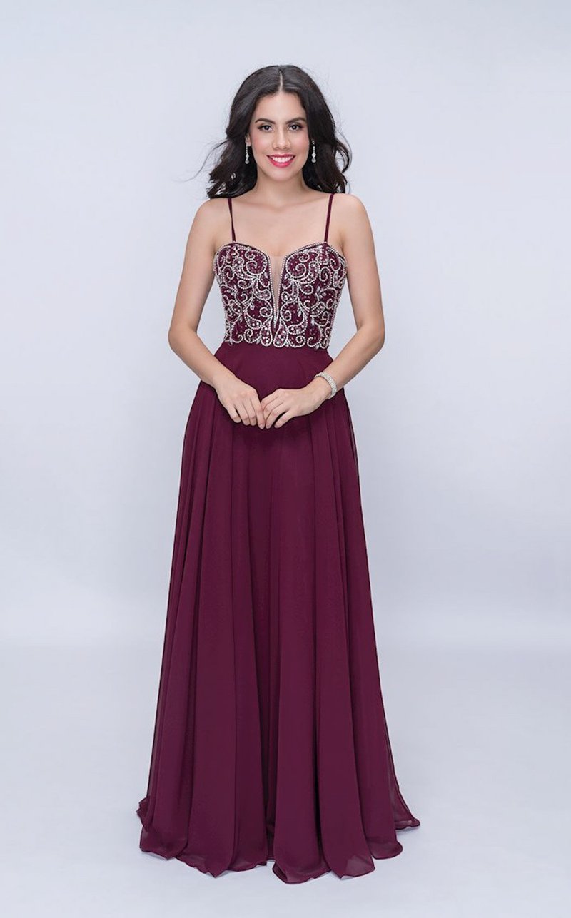 Nina Canacci 6509 Size 4, 6 Plum Long A Line Prom Dress Embellished Bodice