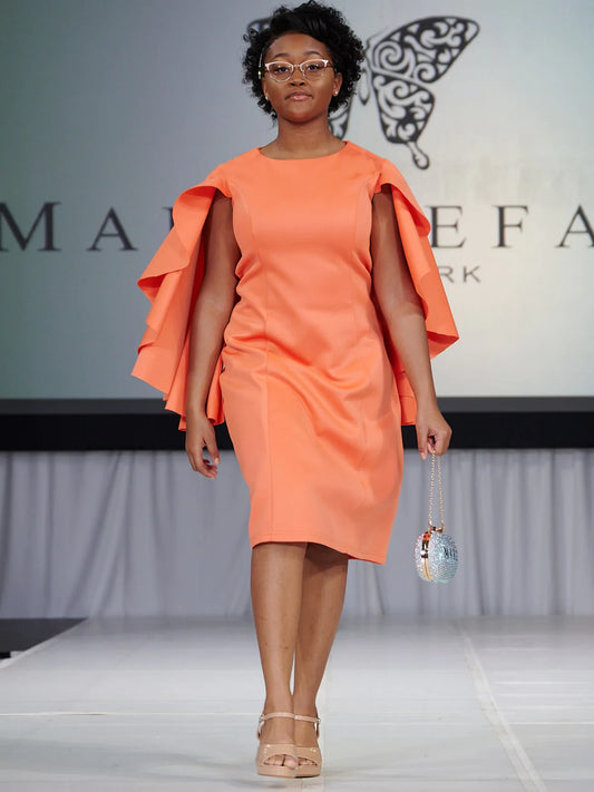 Marc Defang 8157 Size 2 Orange Short Scuba Draped Sleeve Cocktail Interview Pageant Dress Evening Gown