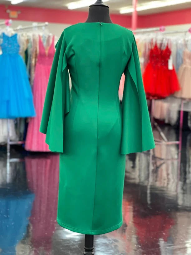 Marc Defang 8157 Size 2, 10 Emerald Short Scuba Draped Sleeve Cocktail Interview Pageant Dress Evening Gown