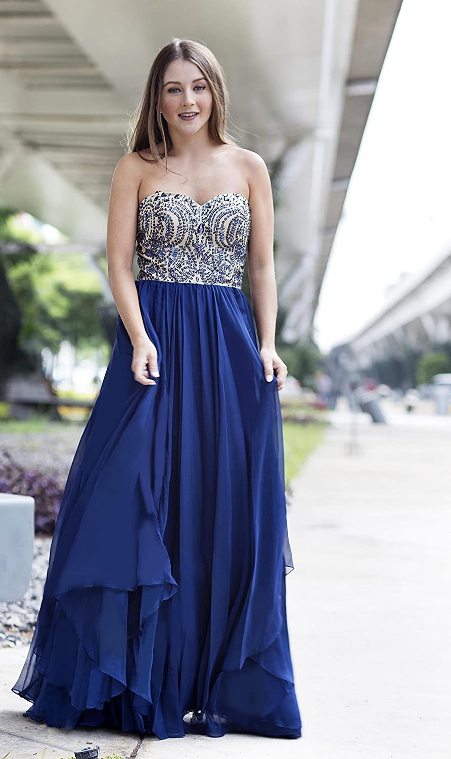 Milano Formals 1870 Size 4 Long Navy Chiffon Prom Dress Formal Gown