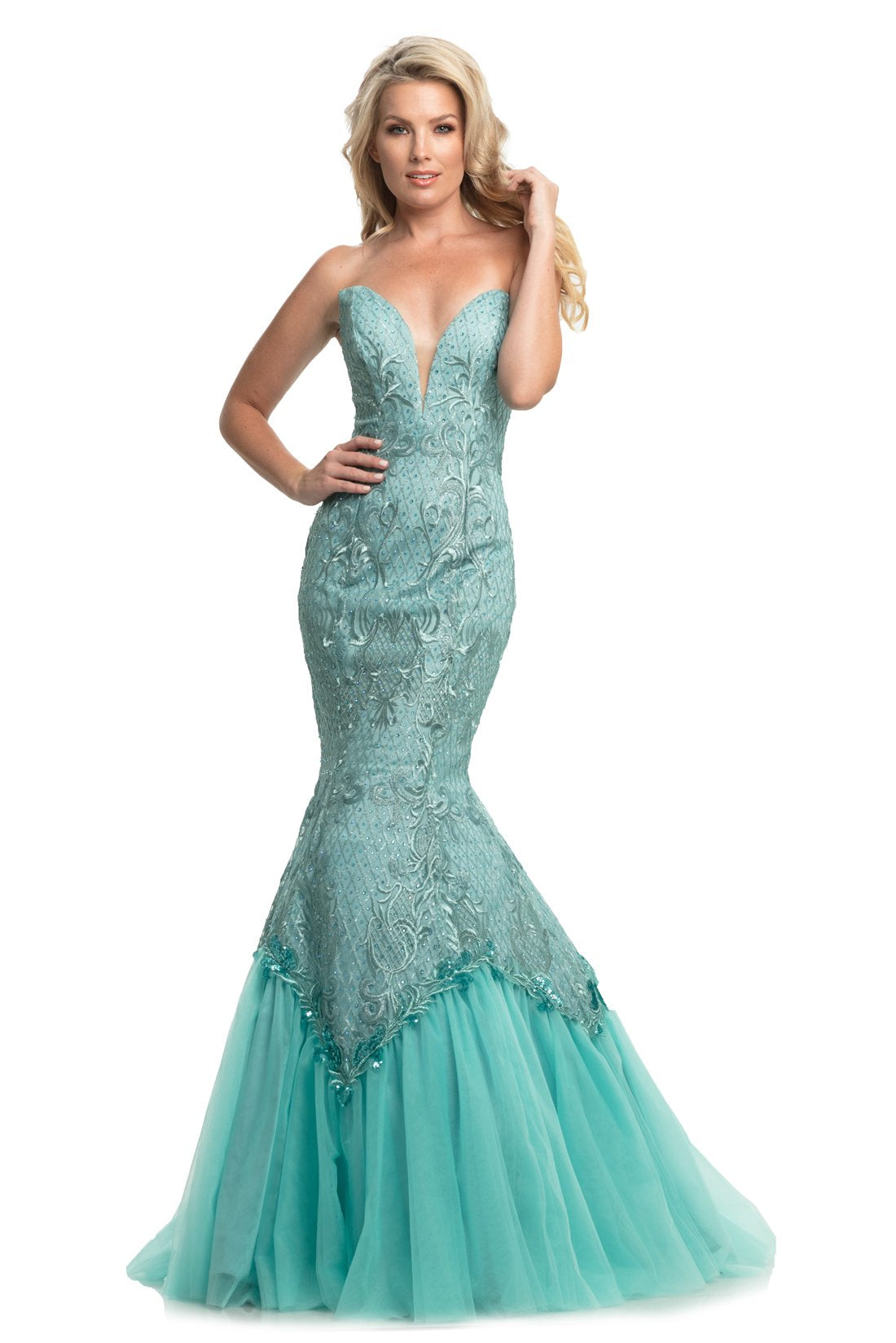 Johnathan Kayne 9001 is a Mermaid Prom Dress, Pageant Gown & Formal Evening Wear. This Classic mermaid gown with V-neck sweetheart bodice designed by Johnathan Kayne. 