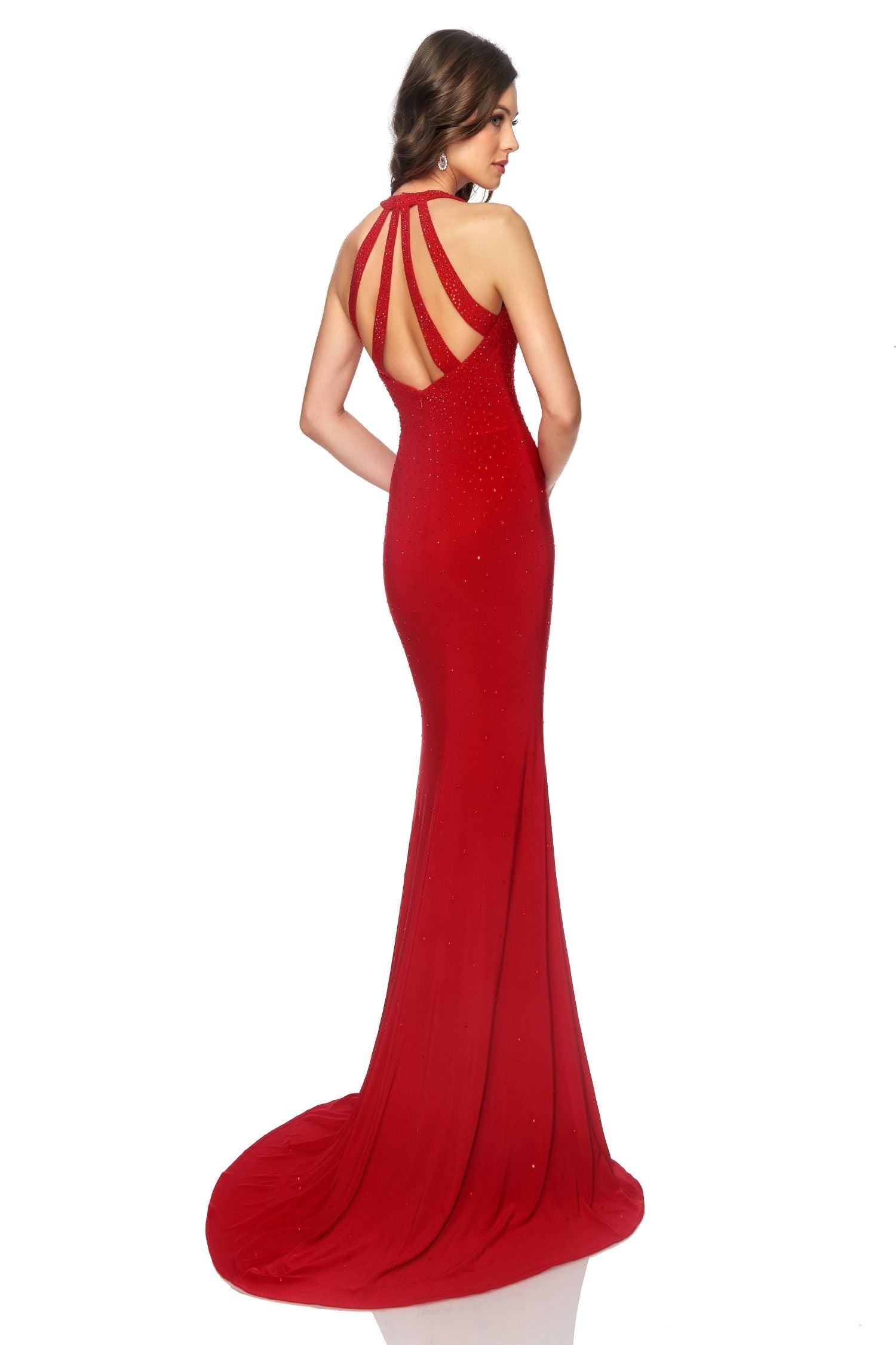 Abby Paris 981010 Size 10 Hot Red Long Fitted Prom Dress Jersey Formal Gown   Available Size: 10  Available Color: Hot Red