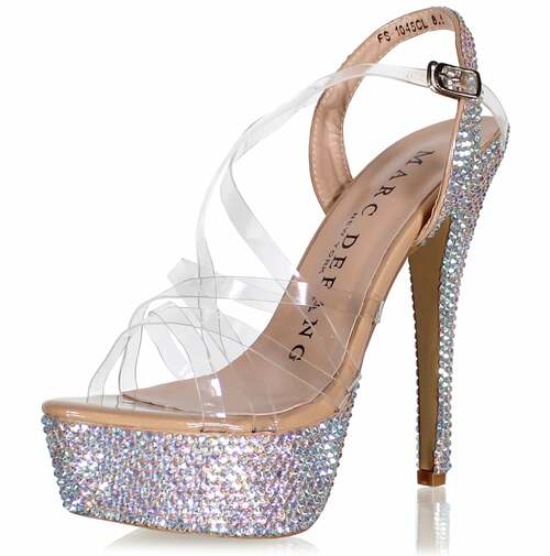 Marc Defang AB CLEAR MARC TOPS Platform Pageant heel Prom Shoe  DESCRIPTION Best seller in pageantry! 6" Heels, 2" Platforms Clear Acrylic Straps Marc tops AB Crystals on the heels and platforms  Perfect swimwear shoes Prom, Pageant model runway shoes Light weight and comfortable, designed to perform on stage and runway Size run true to size  Available Sizes: 5.5, 6, 6.5, 7, 7.5, 8, 8.5, 9, 9.5, 10, 11