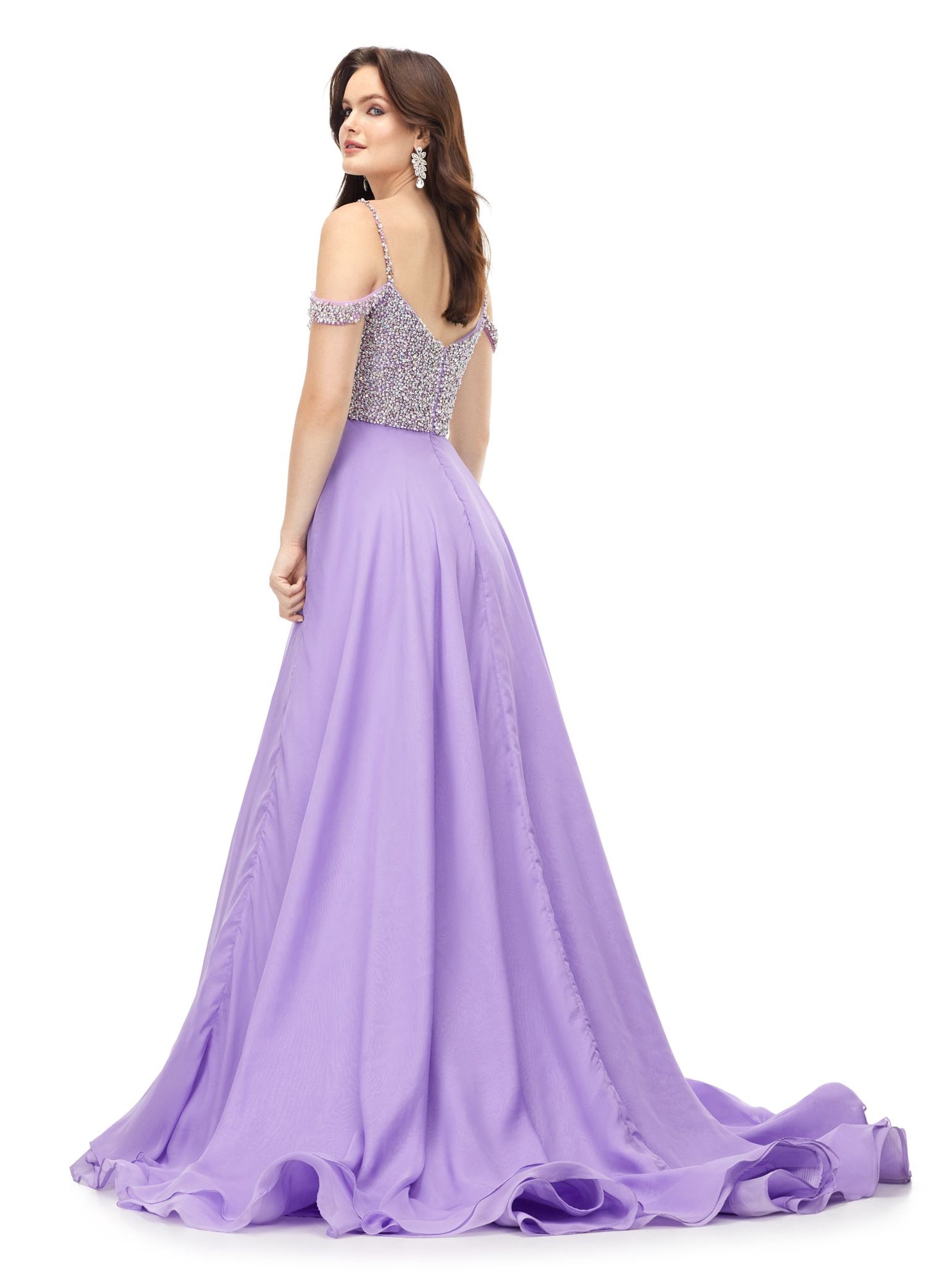 Ashley Lauren 11253 Crystal Top Prom Dress Pageant Gown with Flowy Chiffon Skirt