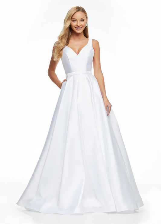 Ashley-Lauren-11094-white-prom-dress-front-a-line-mikado-satin-v-neckline-v-back-wedding-dressAshley Lauren 11094 White Prom Dress.  This is a lovely A line prom, pageant and wedding dress made of mikado satin.  It has a v neckline and a v back. Great for your destination wedding or pageant.  Color:  White  Sizes:  12