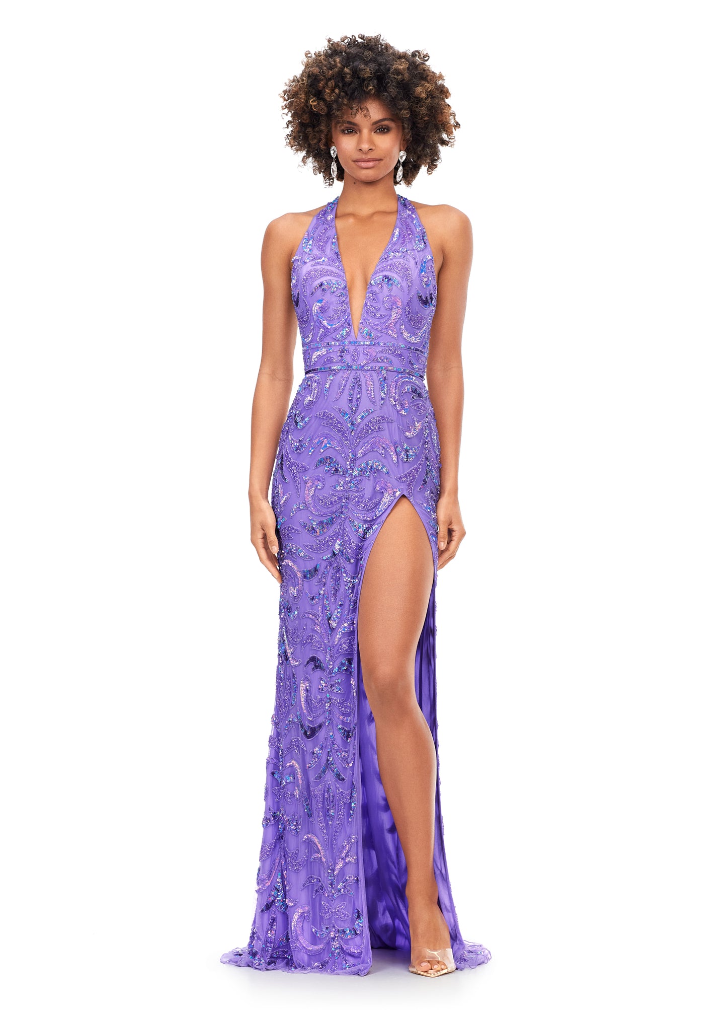 Ashley Lauren 11283 Halter Evening Gown with Sequin Motif