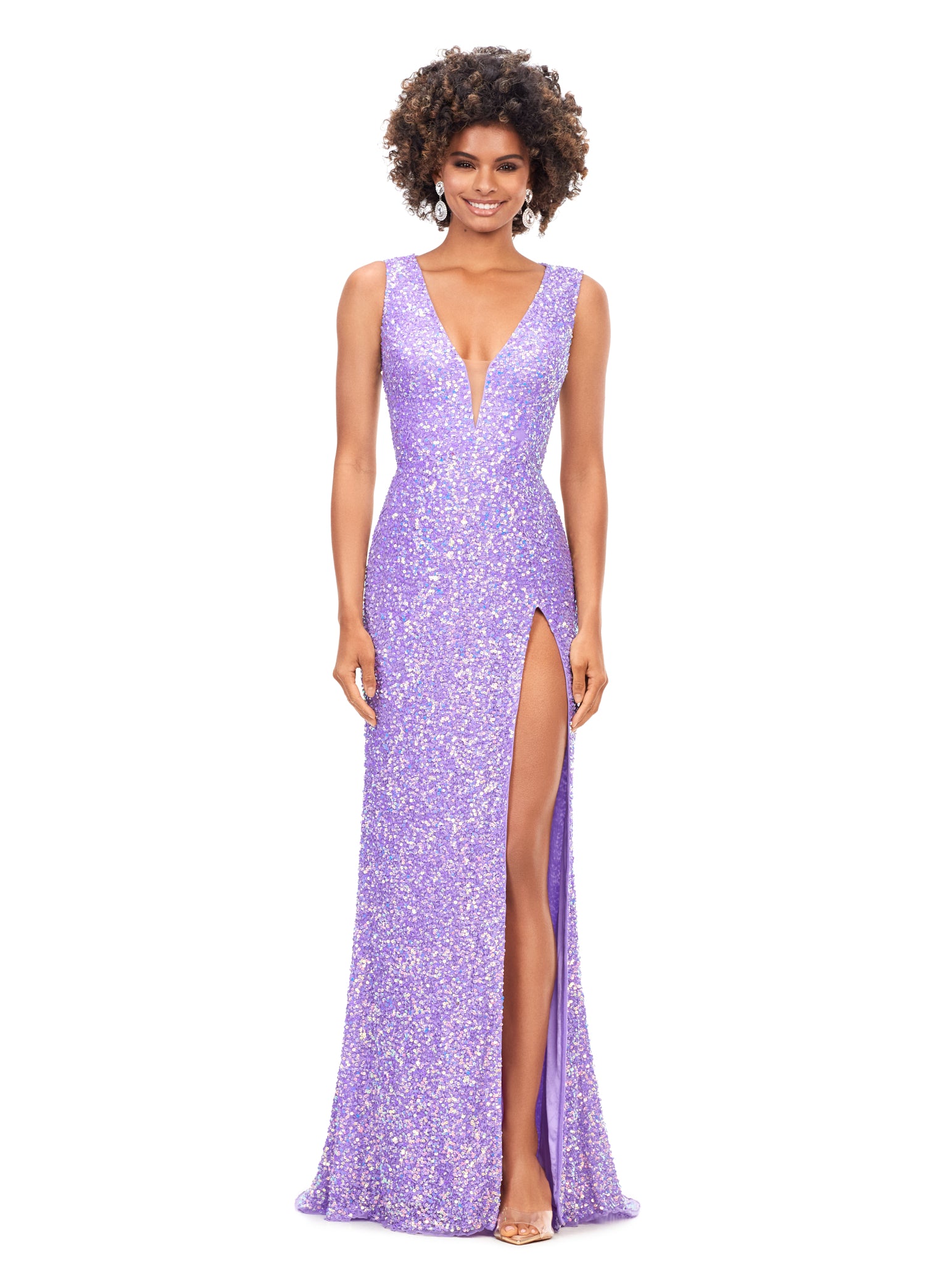 Ashley Lauren 11373 Lace Up Back Fully Beaded Prom Dress Evening Gown  You're sure to stun in this lace-up open back gown! Offered in a multitude of vibrant colors, this fitted v-neckline gown with a left leg side slit is sure to turn heads.