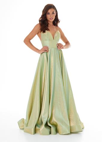 Ashley-Lauren-1937-Lime-Gold-Prom-Dress-Front-iridescent-shimmer-brocade-a-line at Glass Slipper Formals