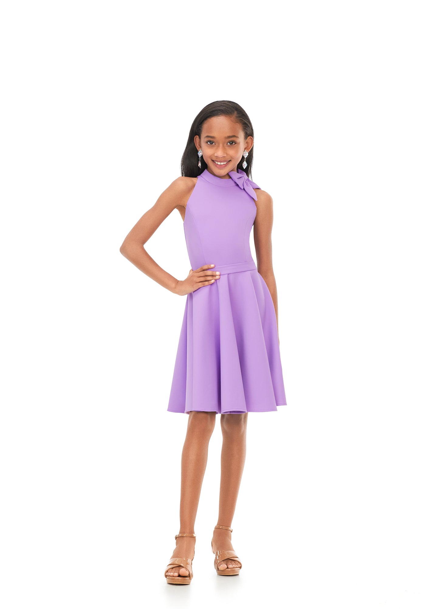 Ashley Lauren Kids 8167 Girls Orchid Scuba Cocktail Dress with Bow