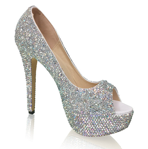 Marc Defang Barbi AB Crystal Platform Heel Prom Shoe  DESCRIPTION Featured crystal color: AB crystals Peep toes pumps, Heel height: 6" heels, 2" platforms  100% custom handmade product. Breathtaking craftsmanship Medium width, run true to size Available Sizes: 5.5, 6, 6.5, 7, 7.5, 8, 8.5, 9, 9.5, 10, 11 (Average 30 days before Arrival - custom made)