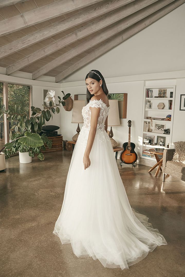 Beloved by Casablanca Bridal BL387 Remi Wedding Dress Off the Shoulder Lace Tulle Skirt