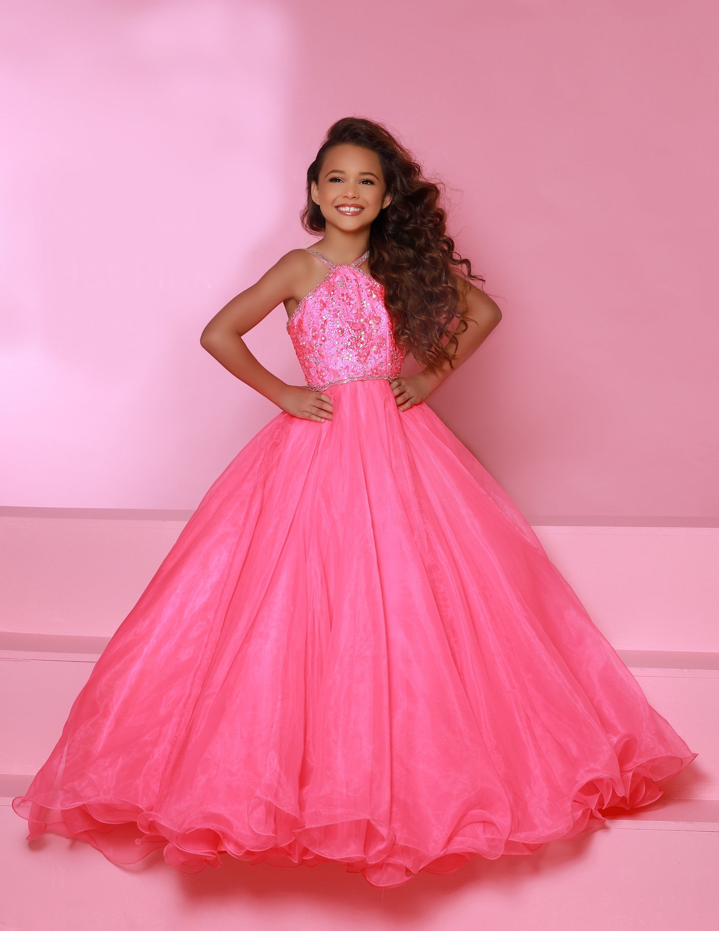 Sugar Kayne C143 Girls  Pre-Teen Pageant Dress Ballgown Ruffle Organza Train