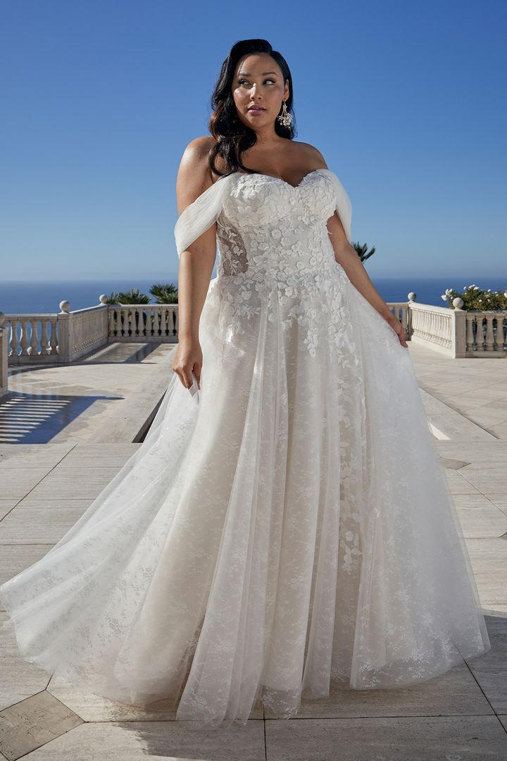 Casablanca Bridal 2455 Mae Wedding Dress Off the Shoulder A Line Lace with Slit