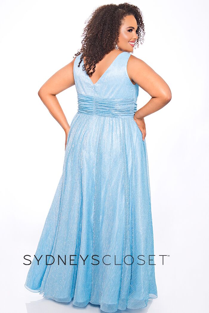 Sydney's Closet SC7284 Size 22 Ice Blue Formal Dress V neckline wide straps plus size prom dress evening gown