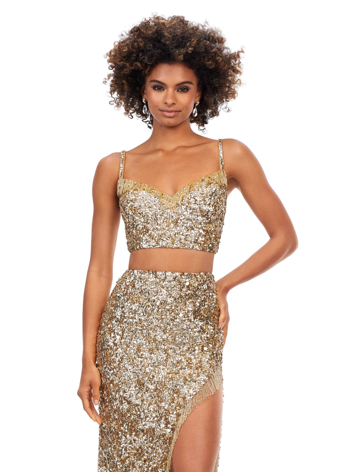 Ashley Lauren 11370 Sequin Two Piece Prom Dress with Fringe