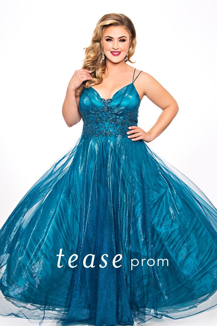 Tease Prom TE2046 size 16 Teal shimmer ball gown prom dress plus sized evening gown.