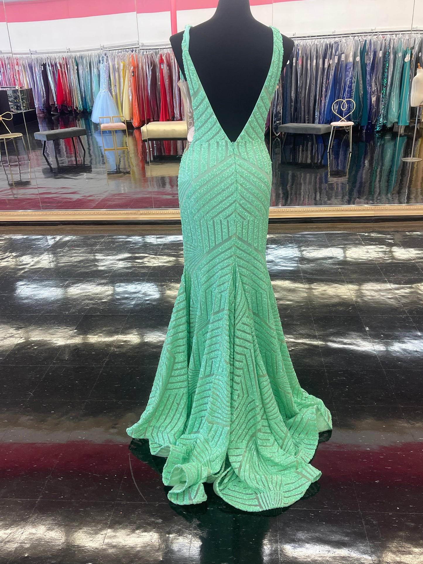 Jovani 59762 Sequin Embellished Mermaid Prom Dress Pageant Gown plunging neckline