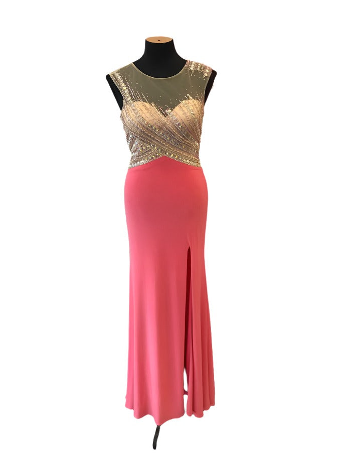 Jovani JVN23472 Size 6 Long Fitted Coral Embellished Pageant Dress Slit Gown