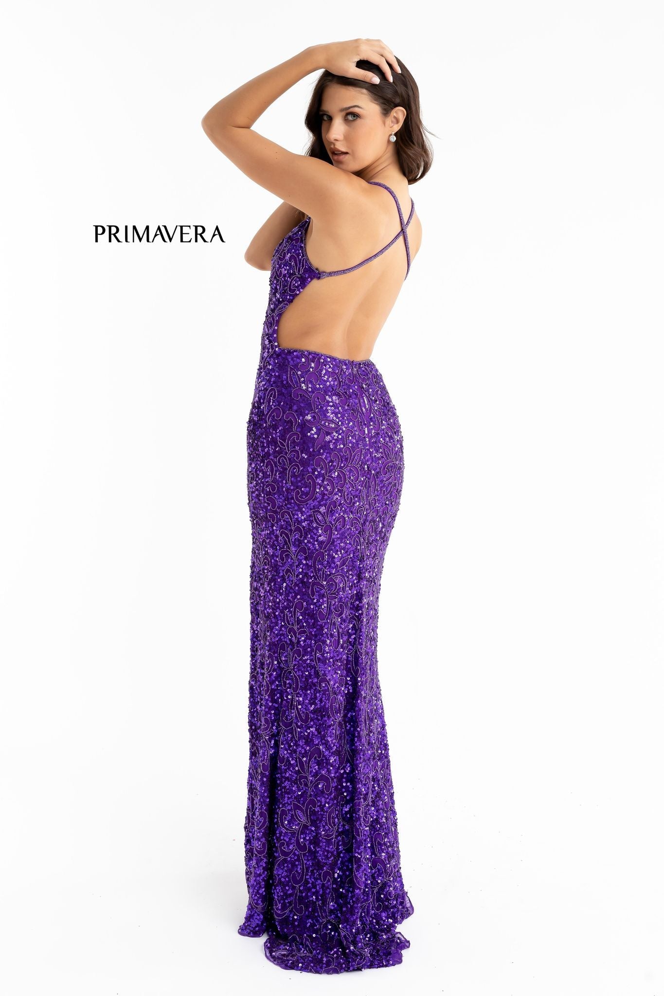 Primavera Couture 3295 Size 0, 4 Ivory Prom Dress V Neckline Sequins Backless Slit Formal Evening Gown