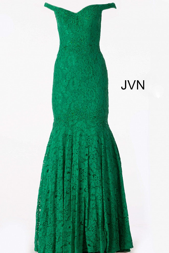 JVN62564 Jade lace off the mermaid prom dress evening gown with lace embellished applique trim evening gown pageant dress 