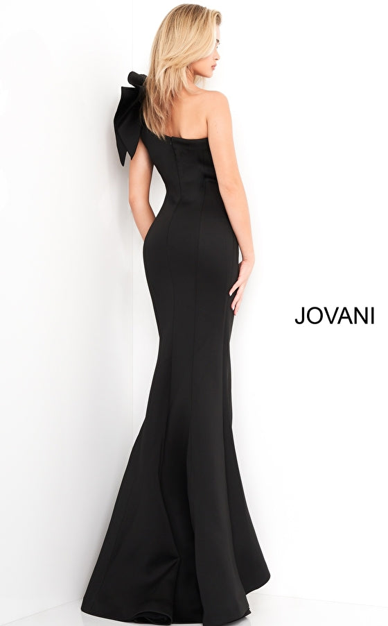 Jovani 32602 One shoulder ruffle bow long scuba mermaid prom dress evening gown 