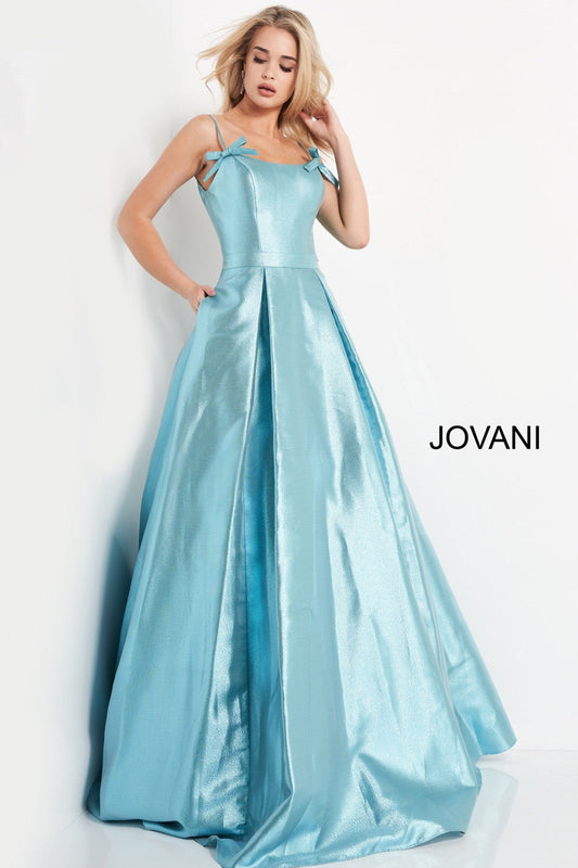 Jovani JVN03479 Metallic Prom Dress Ballgown Spaghetti Straps with Bows 