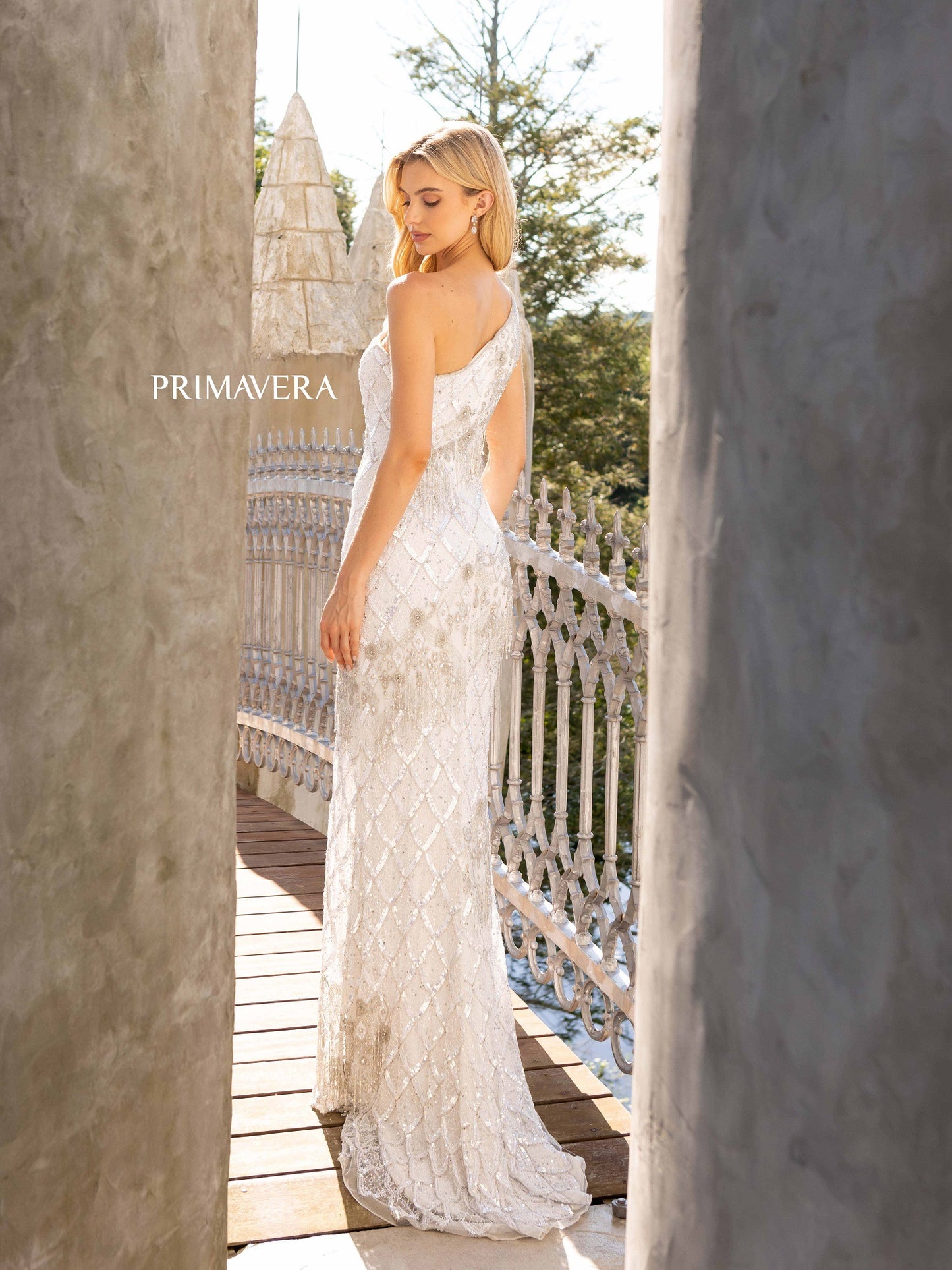 Primavera Couture 12051 Prom Dress Long Beaded Dress. This gown is gorgeous with the one shoulder and fringe. 