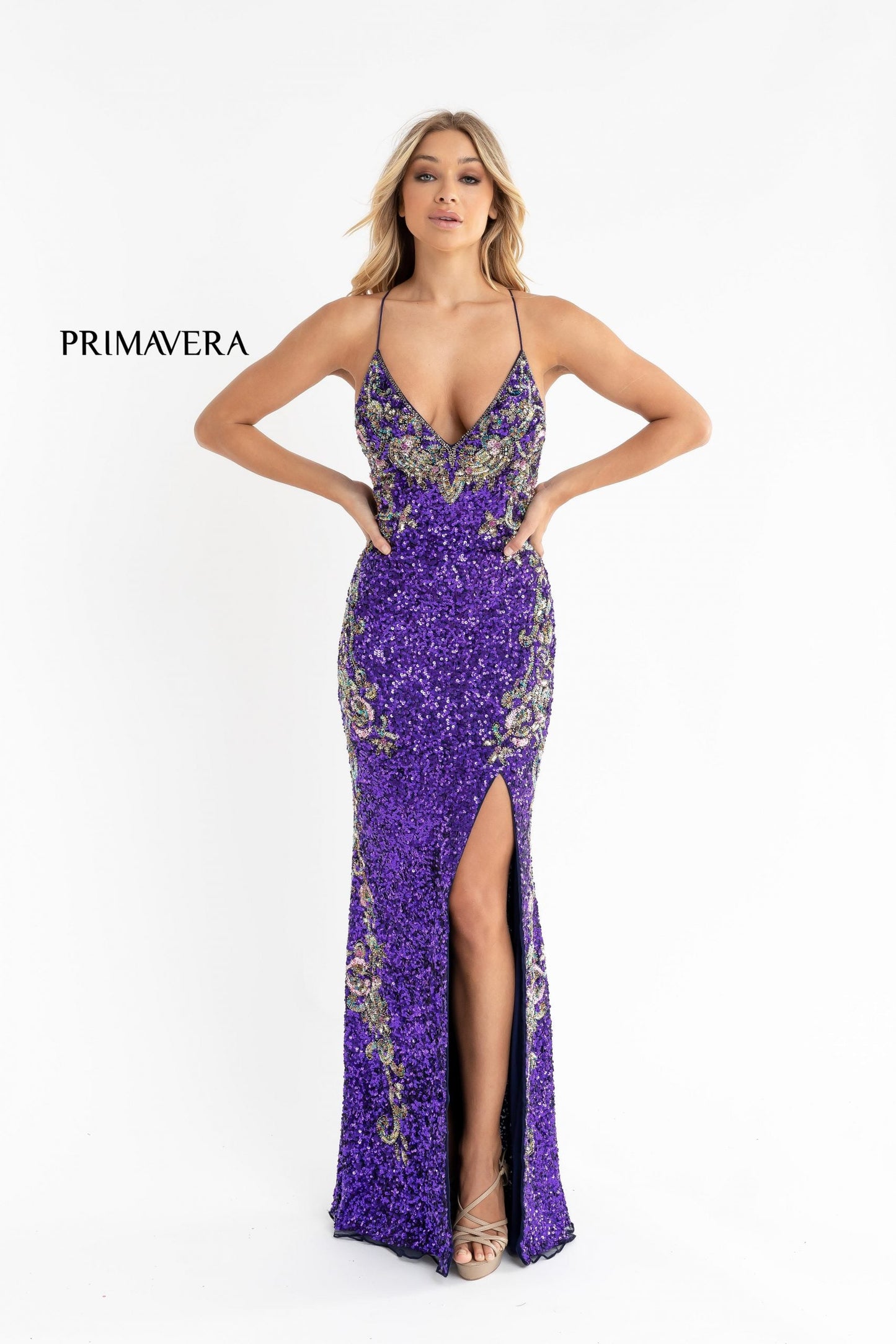 Primavera Couture 3211 size 10 Mint Sequin Prom Dress Pageant Gown Evening Formal Wear Side Slit