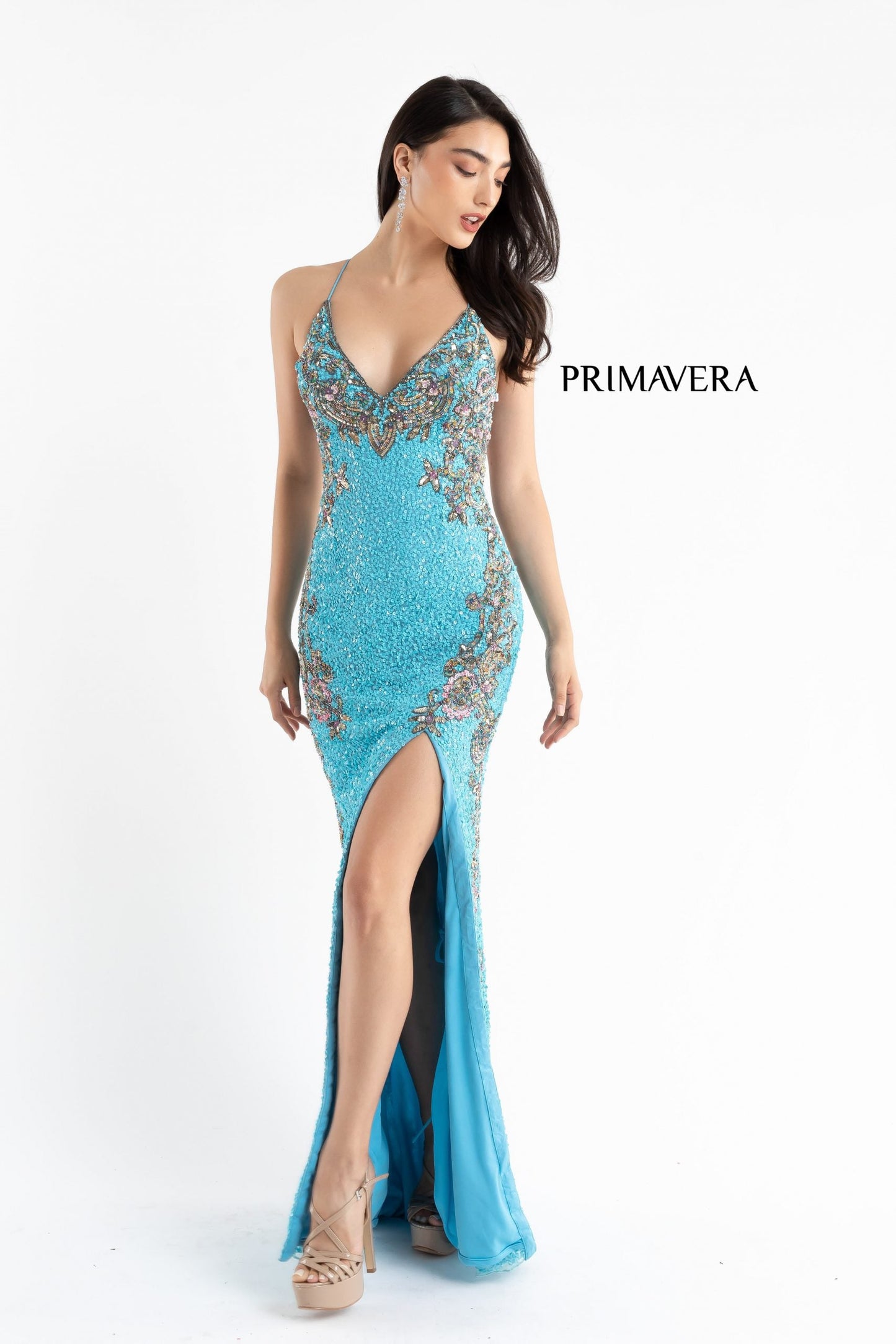 Primavera Couture 3211 size 10 Mint Sequin Prom Dress Pageant Gown Evening Formal Wear Side Slit