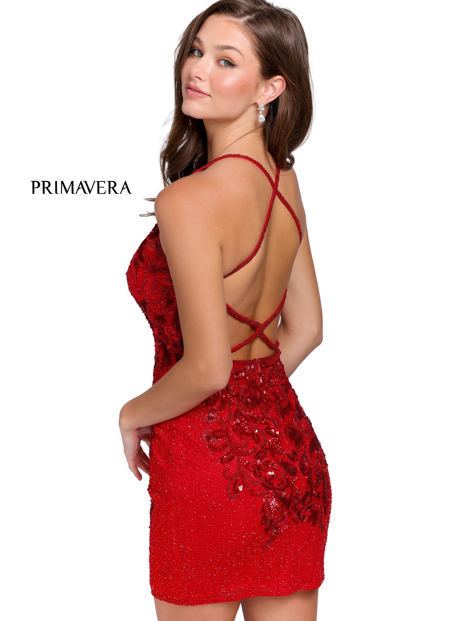 Primavera-Couture-3516-Red-Cocktail-Dress-v-neckline-sequins-backless-straps