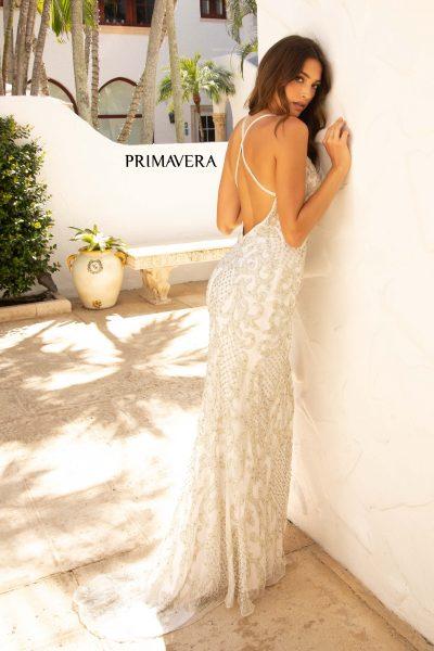 Primavera-Couture-3721-IVORY-prom-dress-back-long-beaded-v-neckline-slit-crisscross-back