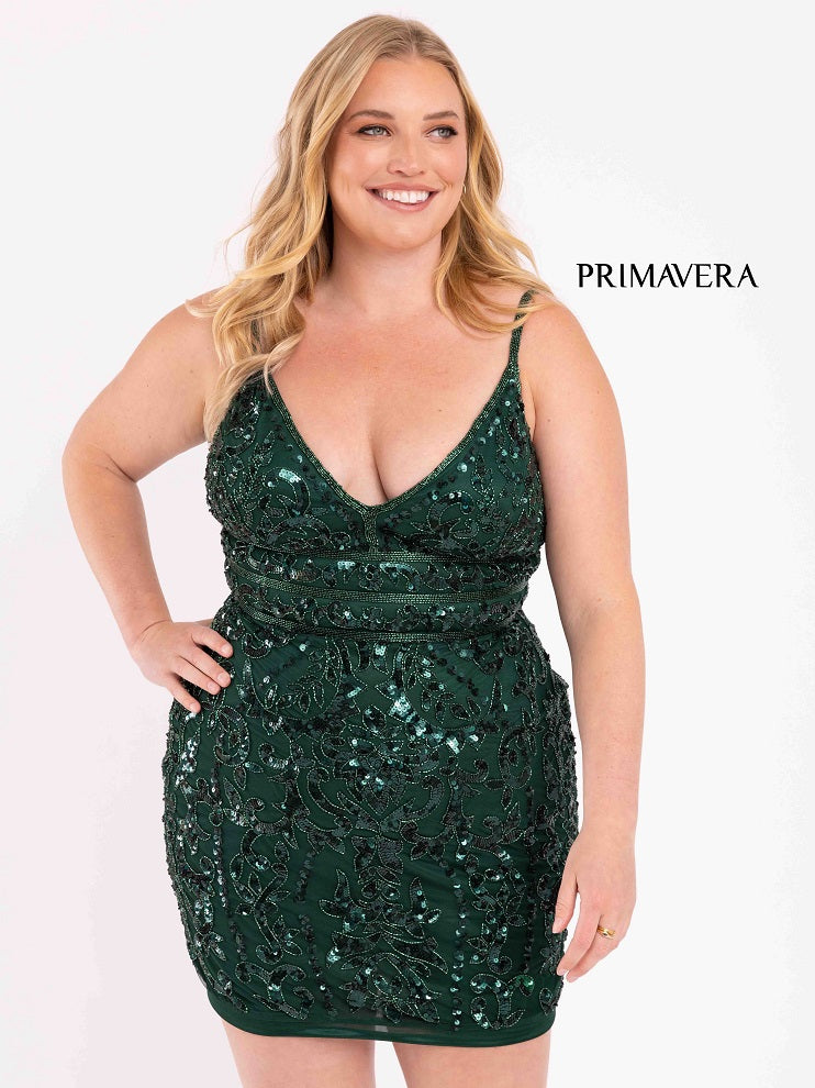 Primavera-Couture-3882-Emerald-homecoming-Dress-sequins-V-neckline-short-fitted-cocktail-dress