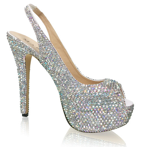 Marc Defang RACHEL AB CRYSTAL Pageant platform heel sling back prom Shoes  DESCRIPTION Featured crystal color: AB crystals 5.5" heels, 1 3/4" platforms. Open toe slingbacks 100% custom handmade product. Medium width, run true to size. Available Sizes: 5.5, 6, 6.5, 7, 7.5, 8, 8.5, 9, 9.5, 10, 11 (Average 30 days before Arrival - custom made)