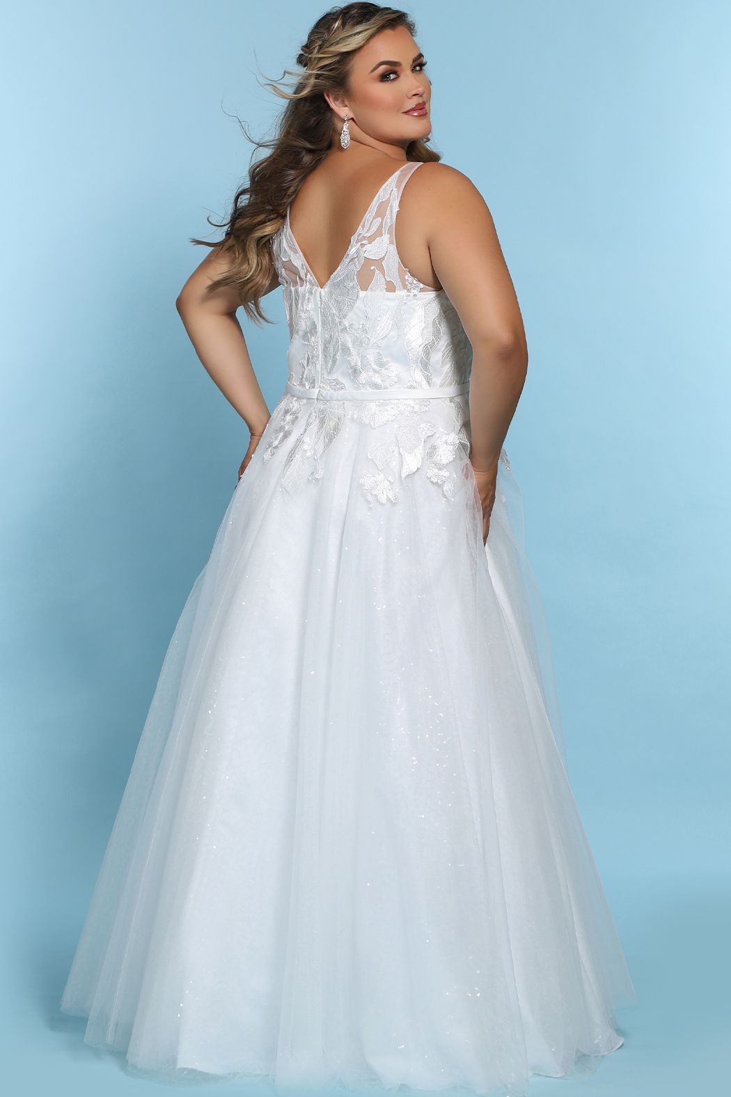 Sydney's Closet SC5243 V neckline A line wedding dress plus sized sequin tulle SC 5243 Celine