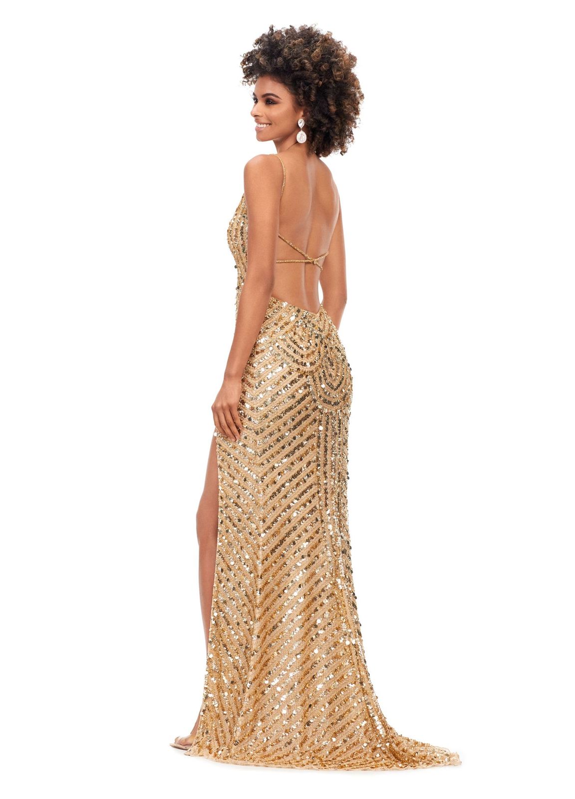 Ashley Lauren 11363 This stunning gown is hand beaded with sequins in an intricate, detailed pattern. Featuring an open back and spaghetti straps, the dress is complete with a left leg slit. Sweetheart Neckline Spaghetti Straps Open Back Left Leg Slit COLORS: Hot Pink, Red, Black, Gold