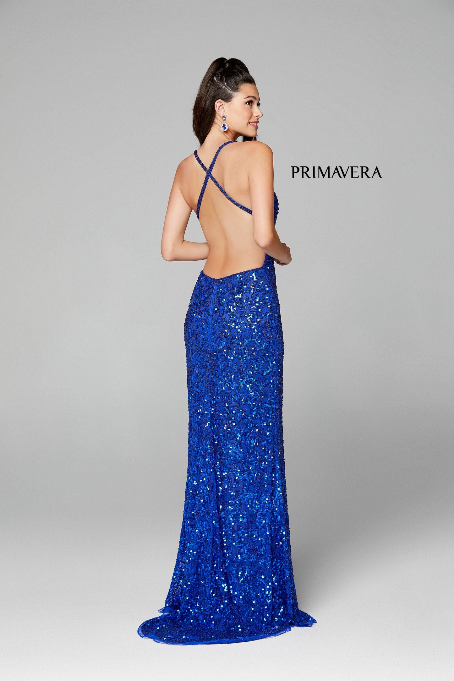 Primavera Couture 3295 Size 2 Neon Lilac Prom Dress V Neckline Sequins Backless Slit Formal Evening Gown