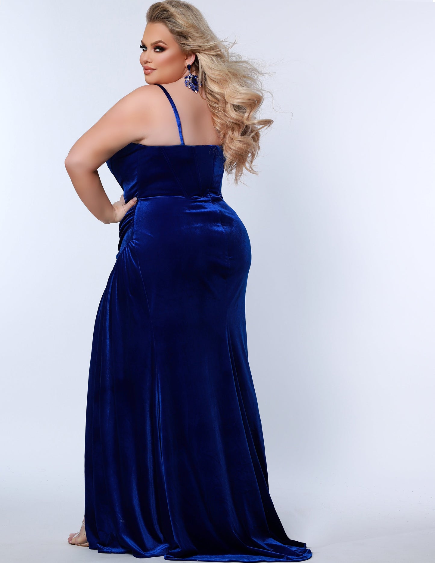 Sydney's Closet SC7342 Size 26 Royal Velvet Prom Dress Strapless Evening Gown Fitted Ruched