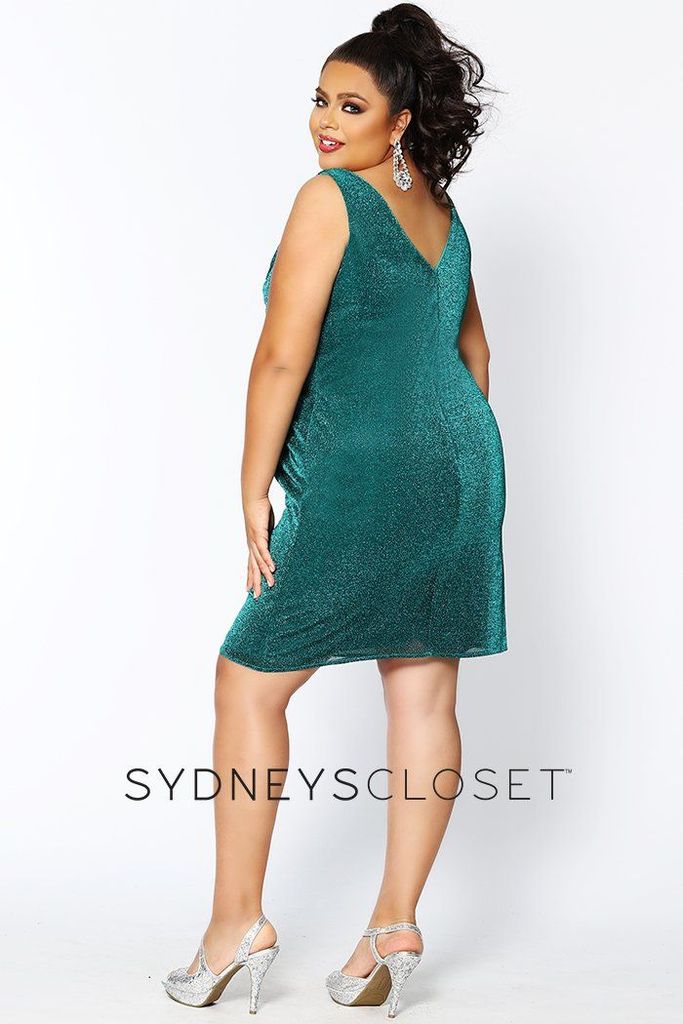 Sydney's Closet SC8093 Emerald Cocktail Dress Size 20 Short Fitted Shimmer Homecoming Party Emerald