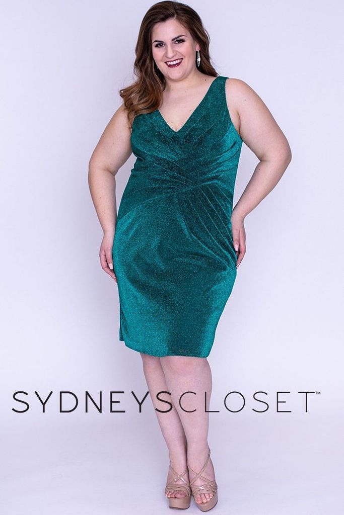 Sydney's Closet SC8093 Emerald Cocktail Dress Size 20 Short Fitted Shimmer Homecoming Party Emerald