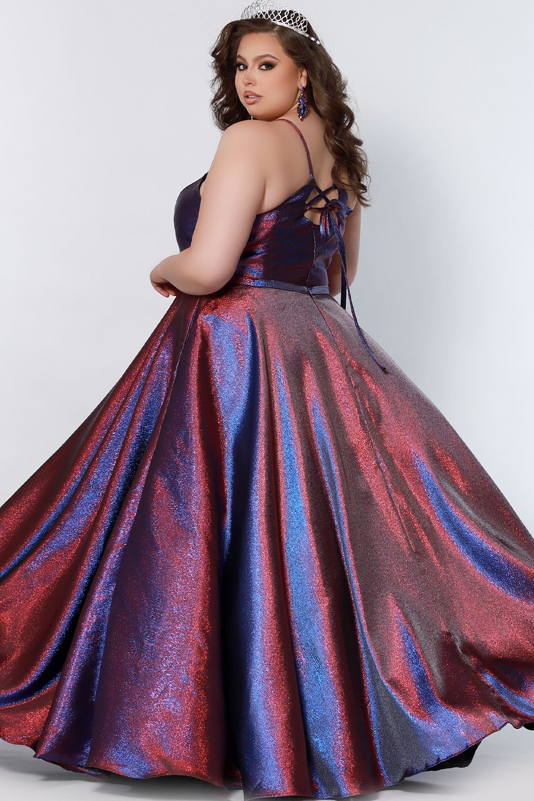 Sydney's Closet SC7334 Size 14 Shimmer Prom Dress High Neckline Plus Sized A Line SC 7334