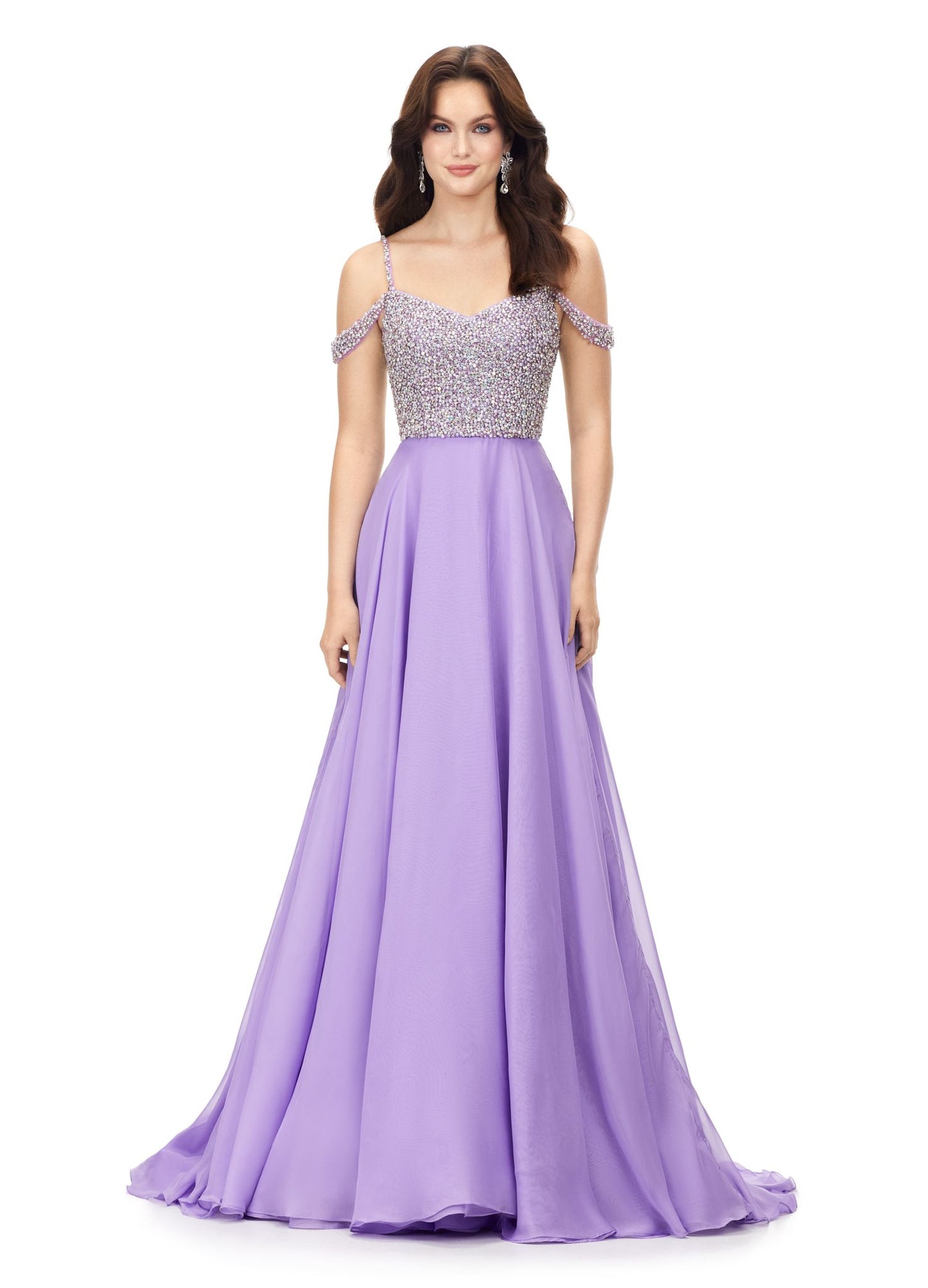 Ashley Lauren 11253 Crystal Top Prom Dress Pageant Gown with Flowy Chiffon Skirt