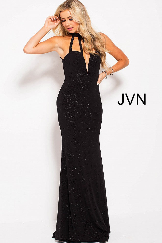 Jovani JVN 60600 Size 6 Black glitter jersey Sexy Formal Dress Backless Strappy