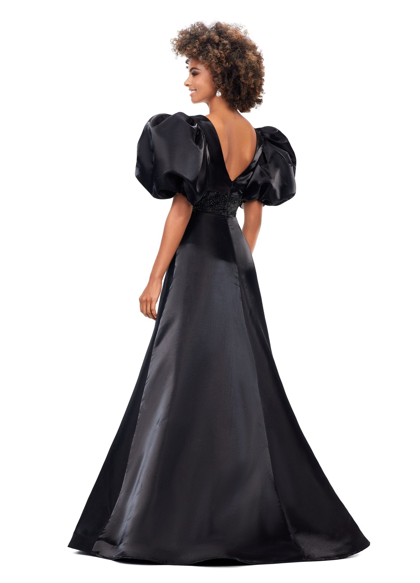 Ashley Lauren 11378 A-Line Evening Gown with Oversized Puff Sleeves Long Prom Formal Pageant