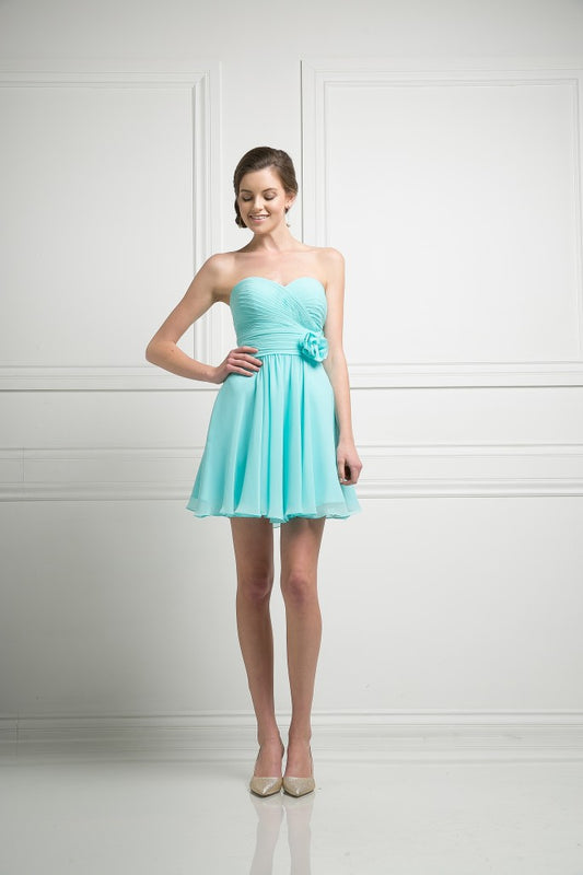 CD 216 Size 8 Aqua Short Chiffon Strapless Corset Formal Homecoming Party Dress