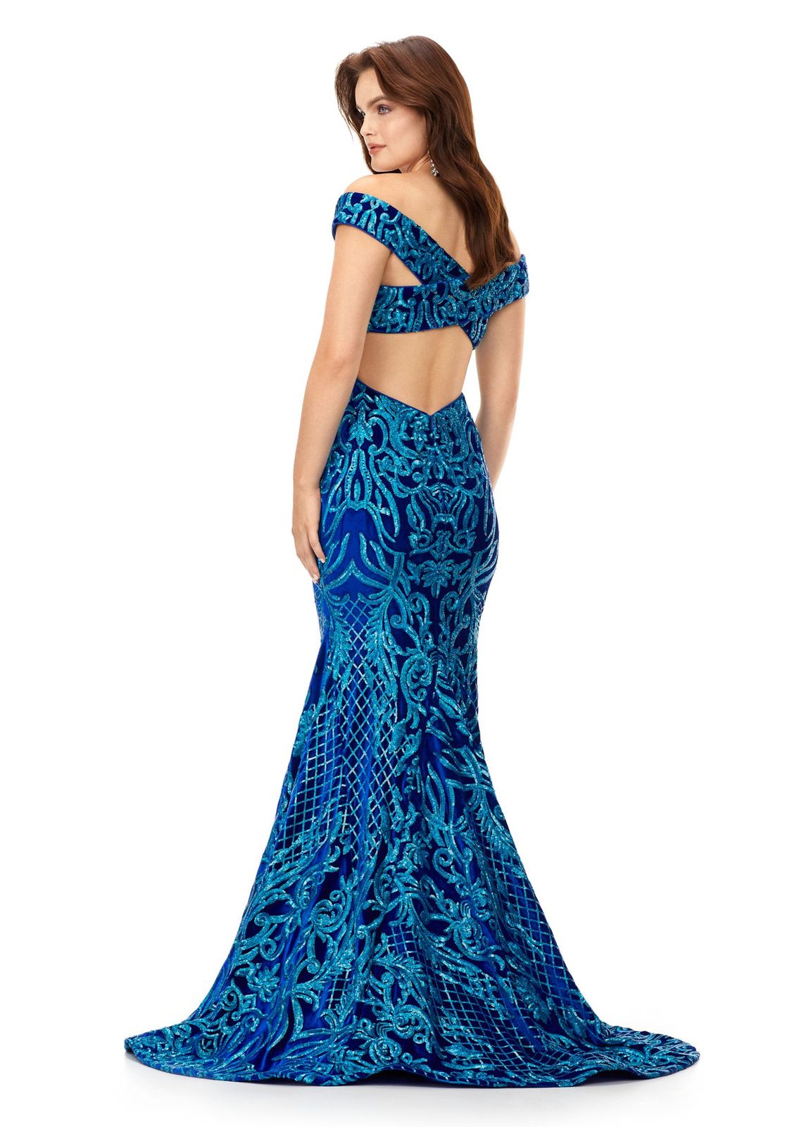 Ashley Lauren 11330 Off Shoulder Velvet Sequin Gown