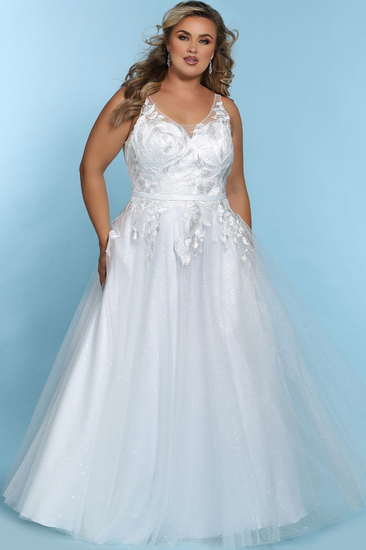 Sydney's Closet SC5243 V neckline A line wedding dress plus sized sequin tulle SC 5243 Celine