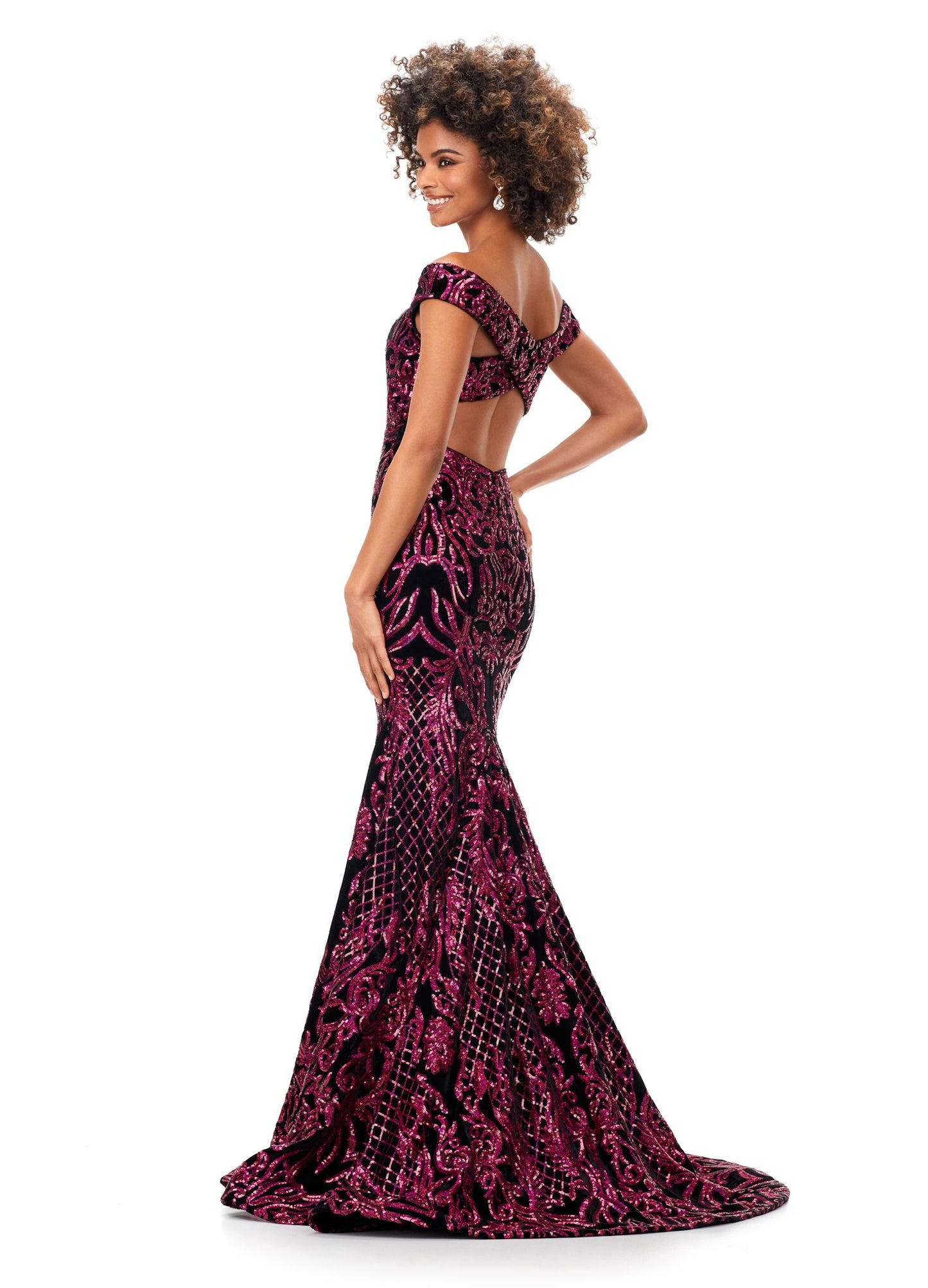 Ashley Lauren 11330 Off Shoulder Velvet Sequin Gown