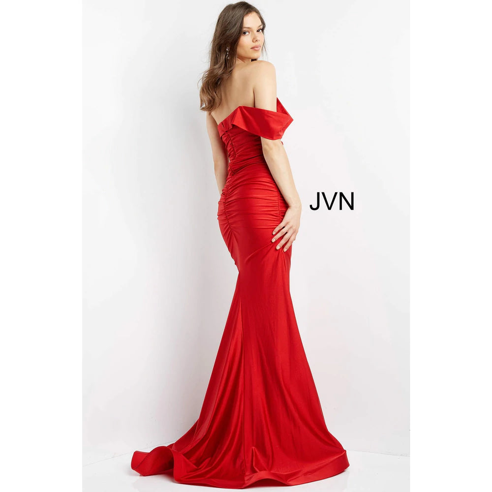 Jovani 07640 One Shoulder Fitted Stretch Prom Dress with Ruching and Train