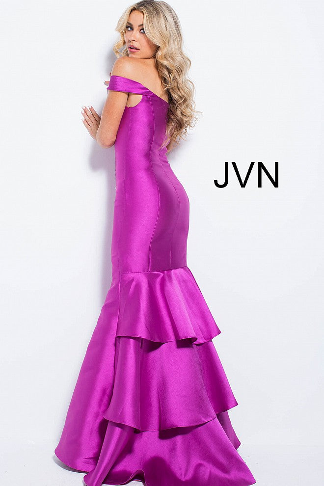 Jovani JVN 59261 Size 6 Violet off the shoulder mermaid prom dress Pageant Gown